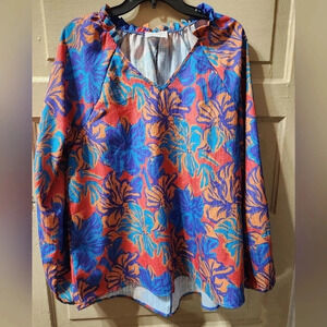 Fantastic Fawn Sunset Floral V-Neck Long Sleeve Tunic